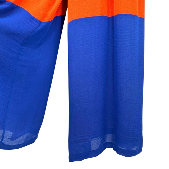 Bill Blass Evening 1970s Vintage Strapless Teal Blue Orange Silk Dress Jumpsuit - Picture 5 of 7